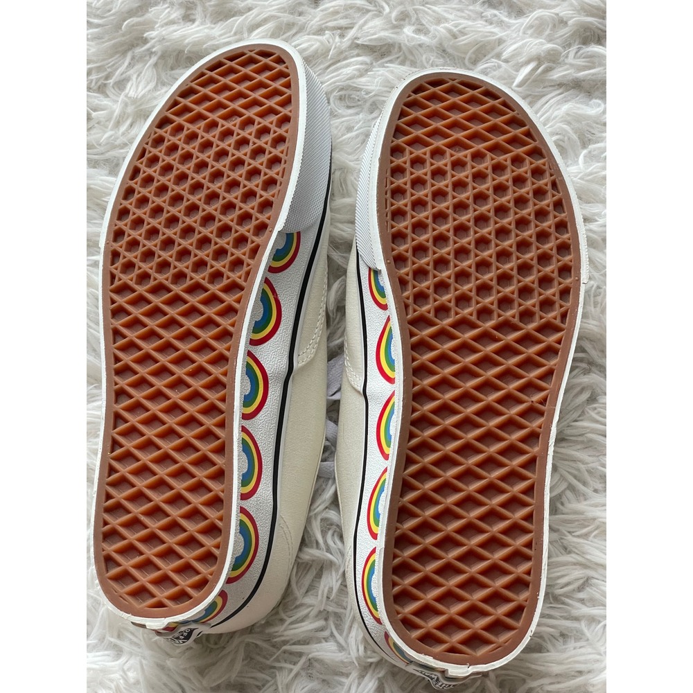 Vans Authentic Marshmallow White Rainbow Tape Sidewall Print Canvas Sneakers - Picture 9 of 9